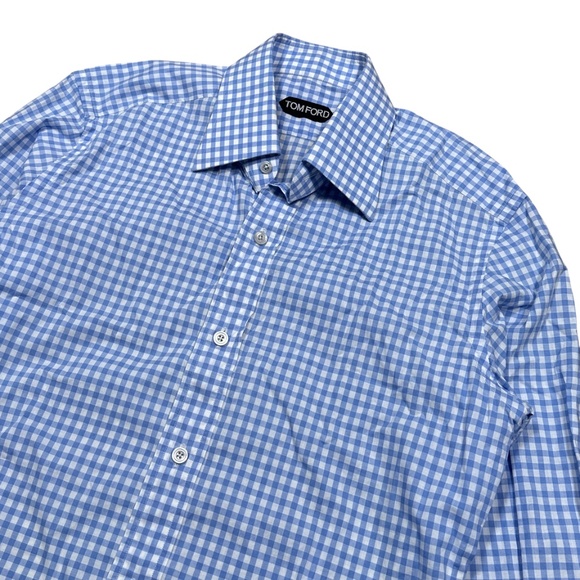 Tom Ford Gingham Check Slim Fit Lightweight Cotton Dress Shirt Mens 38 15 - Picture 3 of 11